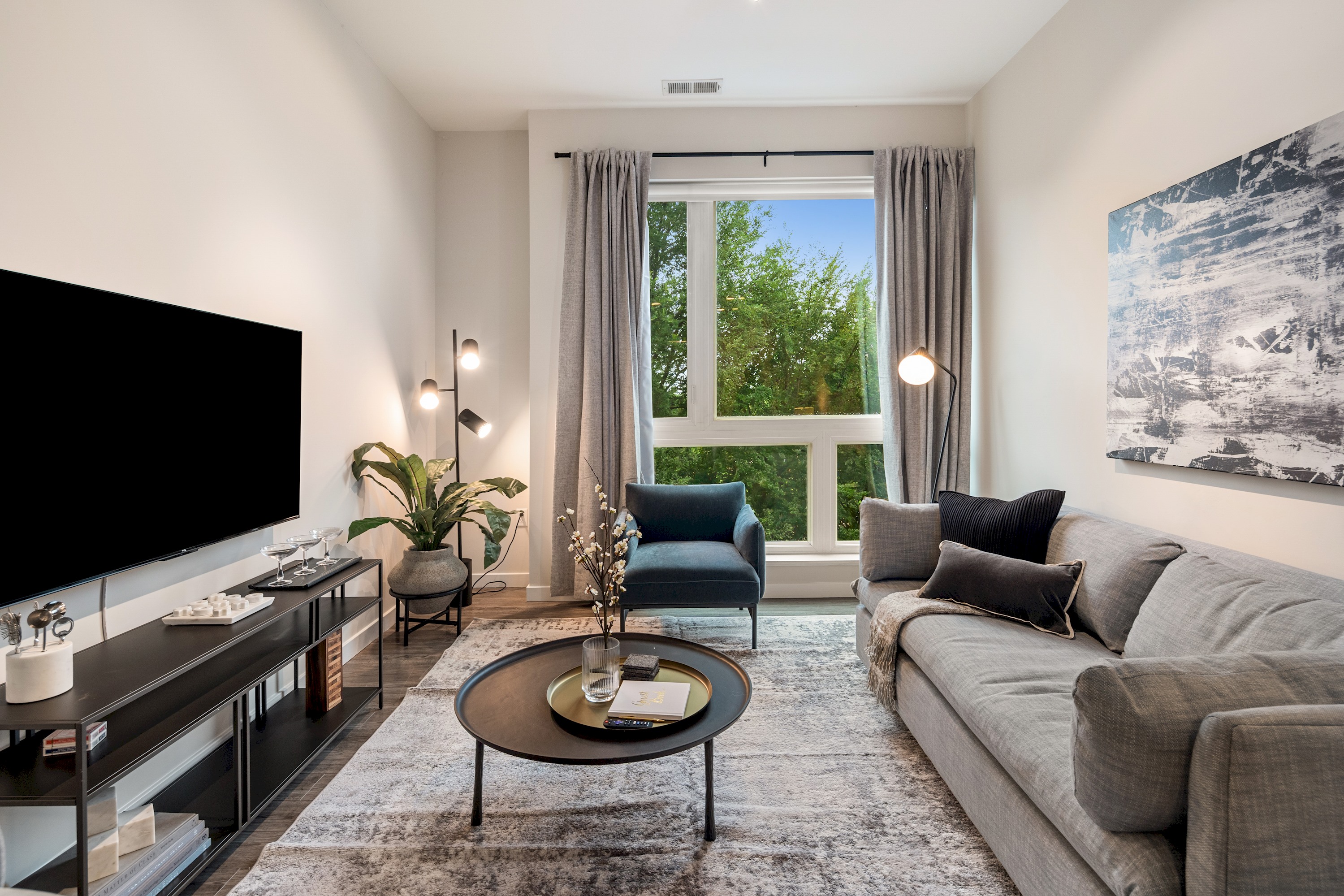 Furnished interior at the Maddox apartment stay in New Haven